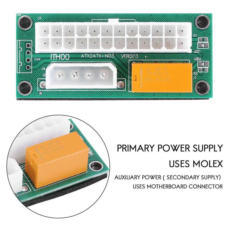 2 Pack Dual Psu Power Adapter, 24 Pin to Molex 4pin for Btc Miner