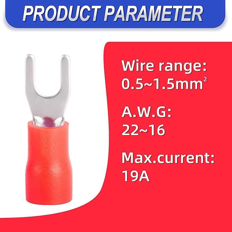 300 Pcs Red 22-16 Awg Insulated Fork Spade U-type Wire Connectors