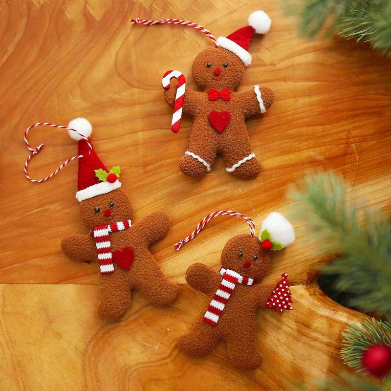 3 Pcs Christmas Ornaments Plush Gingerbread Man for Home Toys A