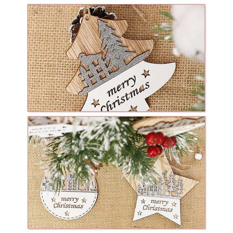 Christmas Pendant, Wooden Christmas Star Pattern Hanging Ornaments