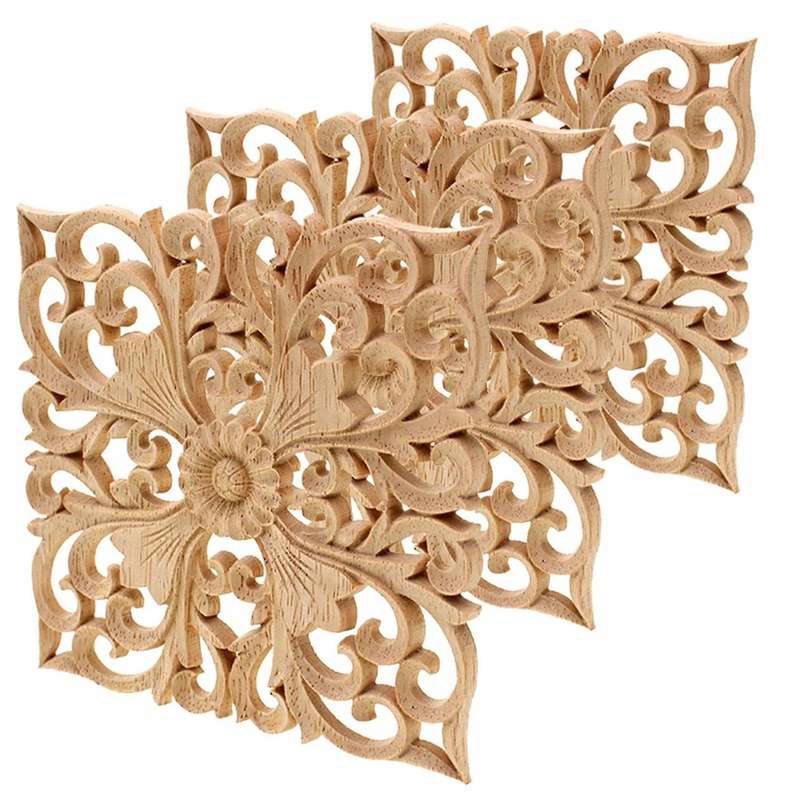 2x Wooden Decal European-style Applique Real Wood Carving