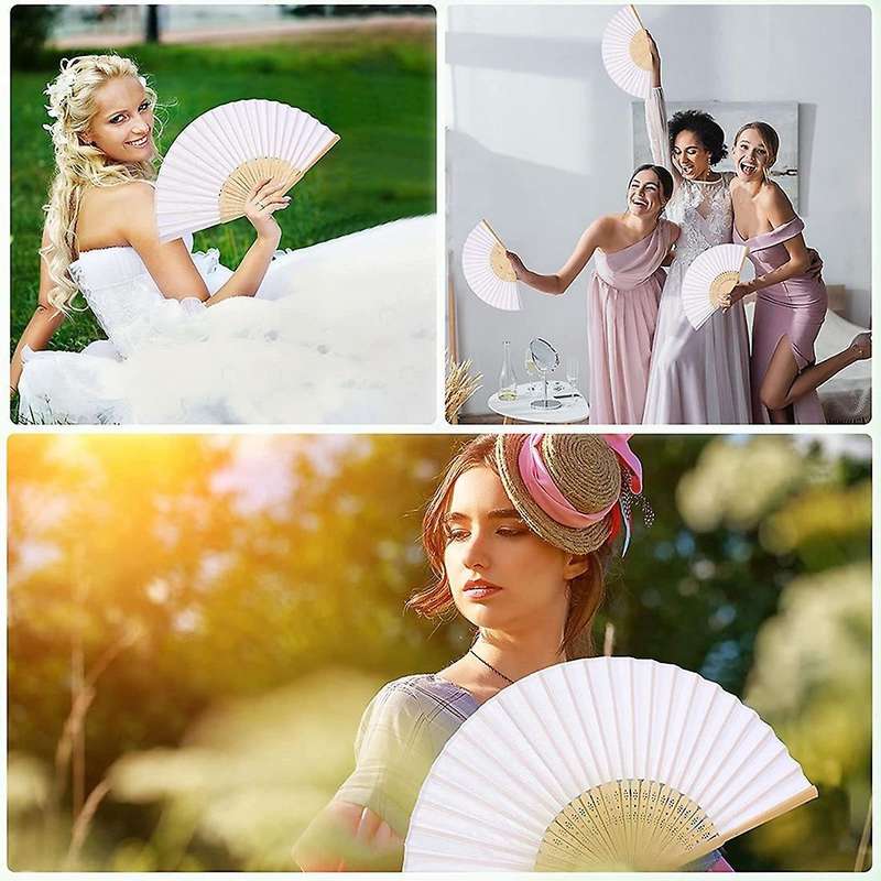 Bamboo Folding Hand Fan for Wedding Bridal Shower Prom Party Decor