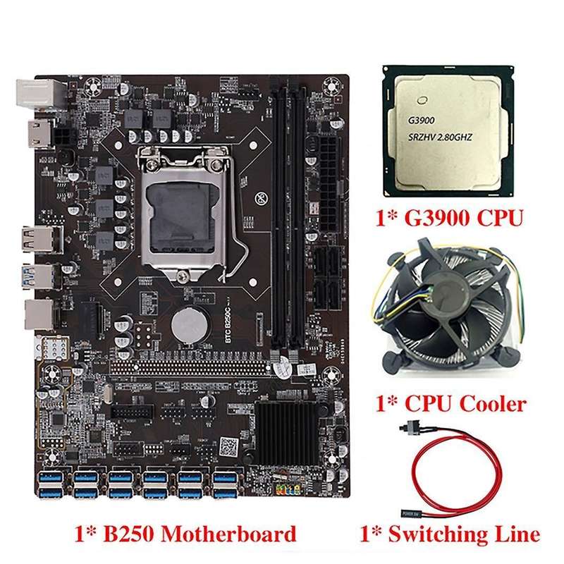 B250c Btc Mining Motherboard with G3900 Cpu+cooling Fan+switch Cable