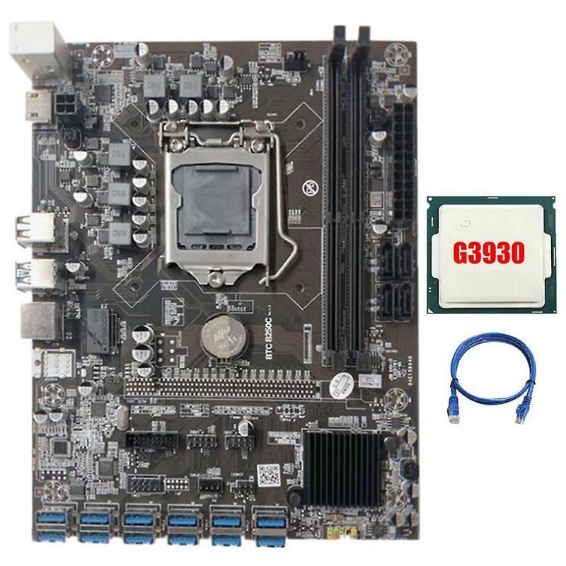 B250c Mining Motherboard with G3930 Cpu+rj45 Cable 3 Meters for Btc