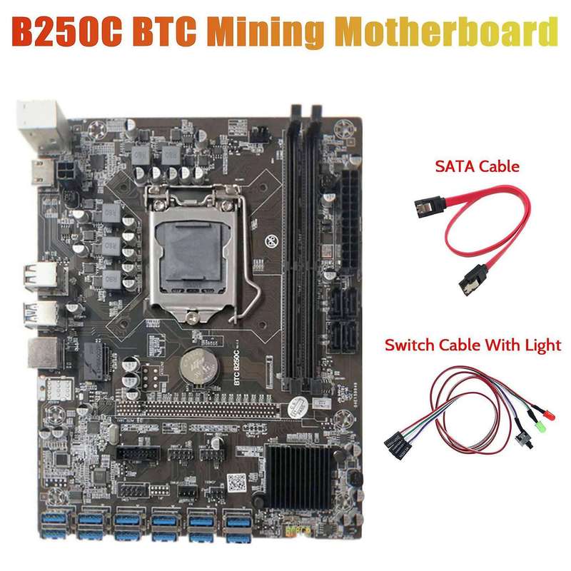 B250c Miner Motherboard+switch Cable with Light+sata Cable