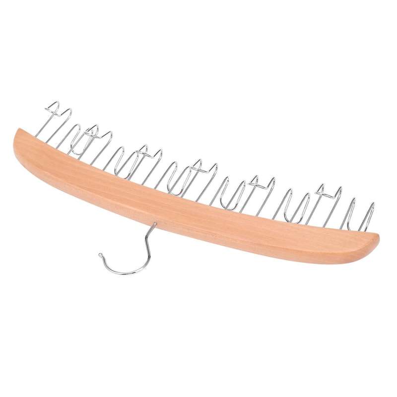 Wood Color 12 Belt Wood Racks with Stainless Steel Hooks Hanger