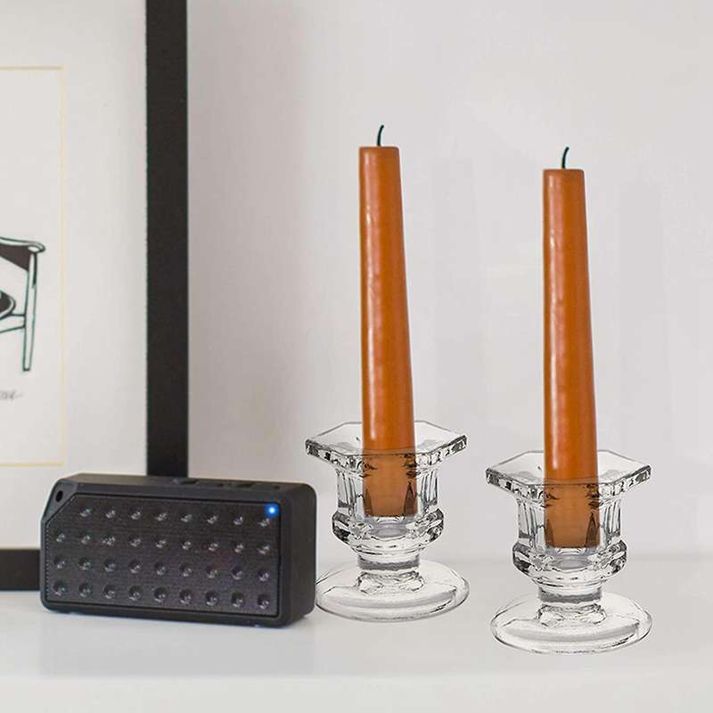 6 Pack Glass Clear Candlestick Holders Fit 1.85inch Pillar Or 7/8inch