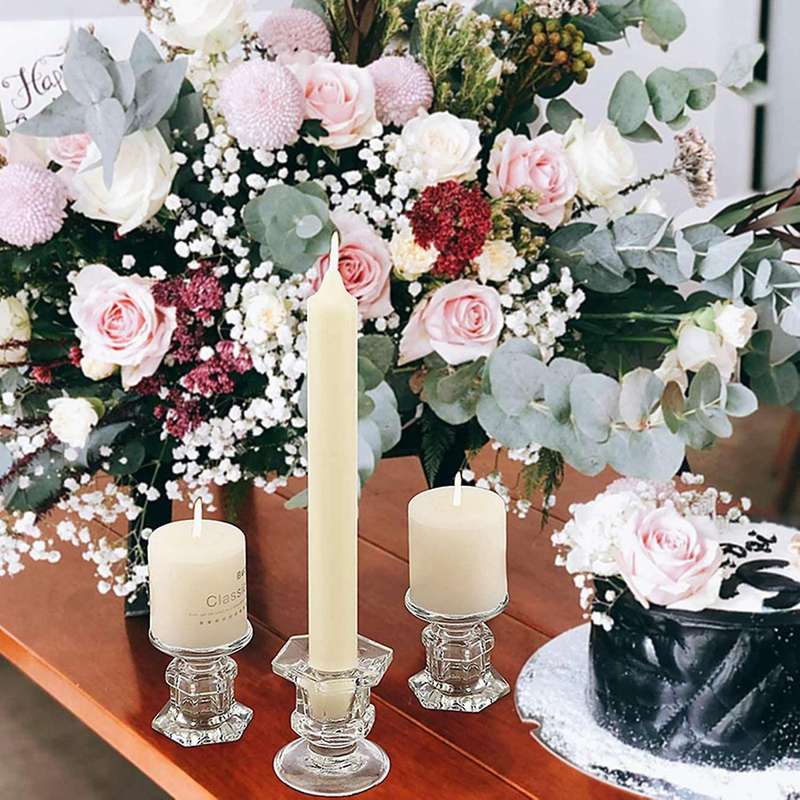 6 Pack Glass Clear Candlestick Holders Fit 1.85inch Pillar Or 7/8inch
