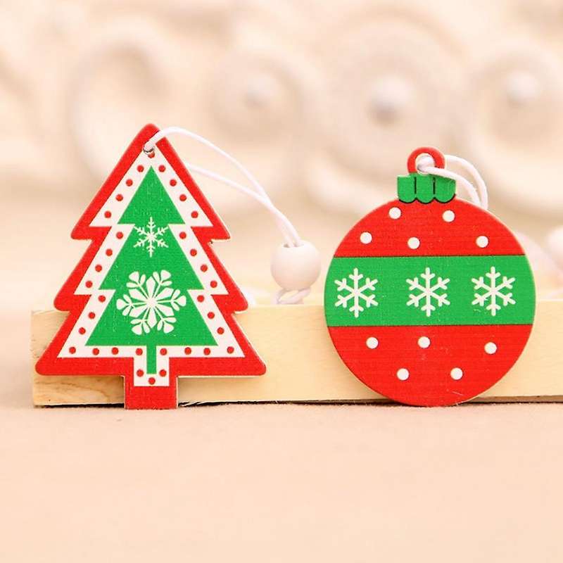 12pcs Christmas Wooden Pendants Xmas Tree Ornament Snowflake