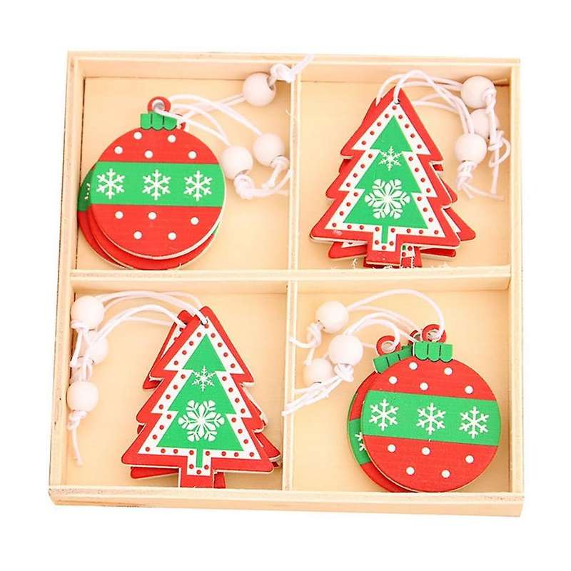12pcs Christmas Wooden Pendants Xmas Tree Ornament Snowflake