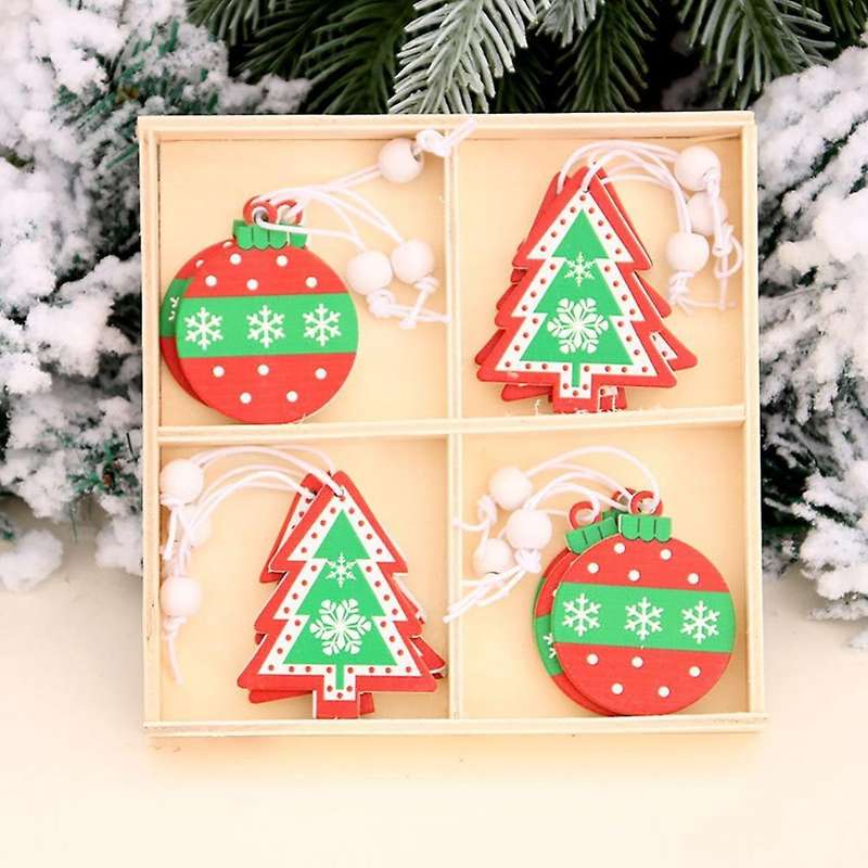 12pcs Christmas Wooden Pendants Xmas Tree Ornament Snowflake