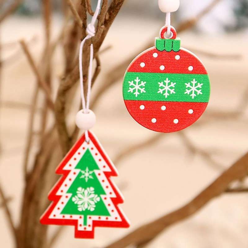 12pcs Christmas Wooden Pendants Xmas Tree Ornament Snowflake