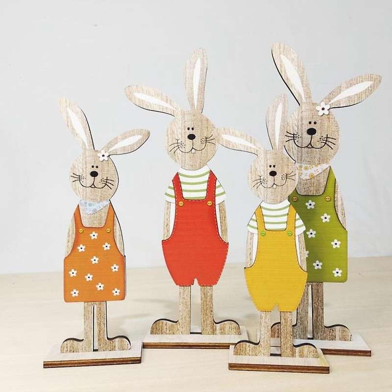 2 Pcs Easter Wooden Rabbit Ornaments Stand Up Plaques Cute Small