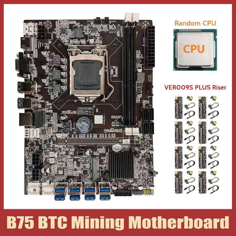 Btc B75 Motherboard+cpu+8xver009s Plus Riser Lga1155 8xpcie Adapter
