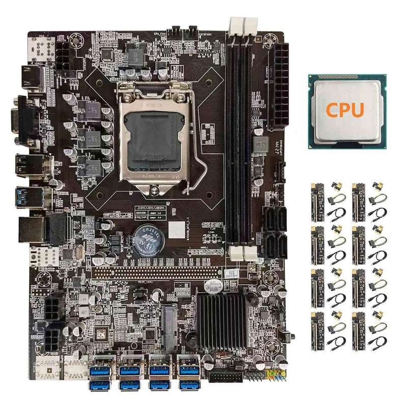 Btc B75 Motherboard+cpu+8xver009s Plus Riser Lga1155 8xpcie Adapter