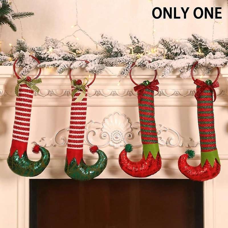 Christmas Decorations Elf Feet Iron Hoop Door Ring Ornaments-green