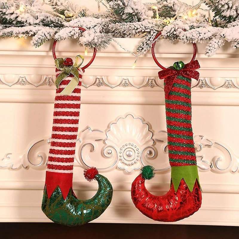Christmas Decorations Elf Feet Iron Hoop Door Ring Ornaments-green