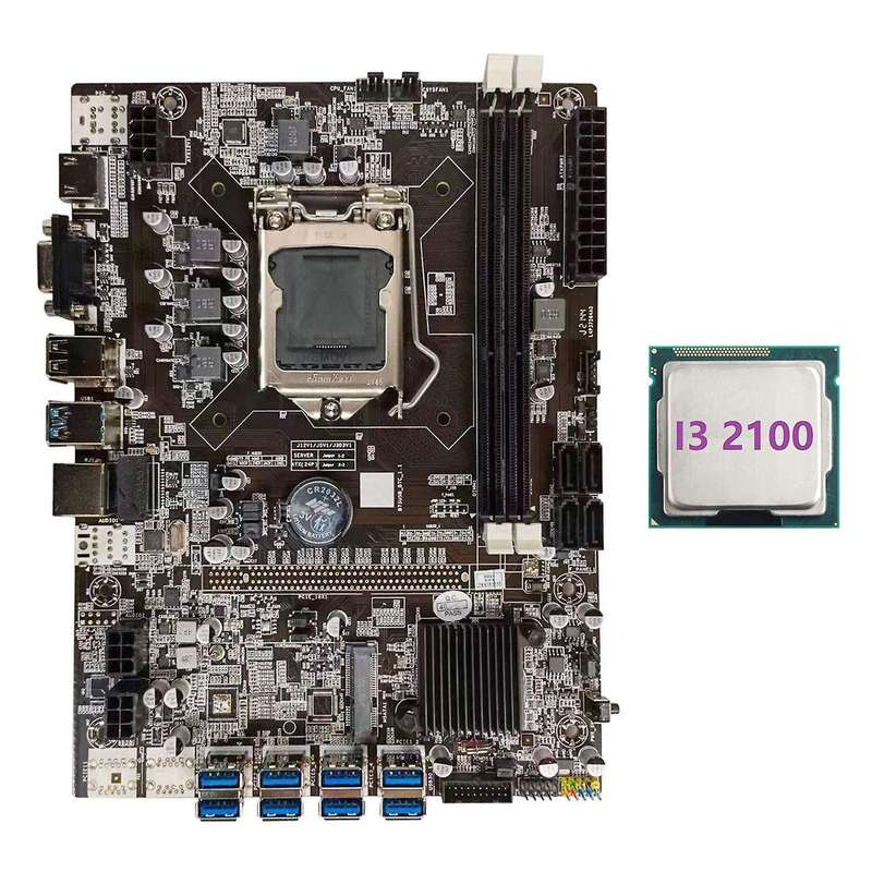B75 Btc Mining Motherboard+i3 2100 Cpu Lga1155 8xpcie Usb Adapter