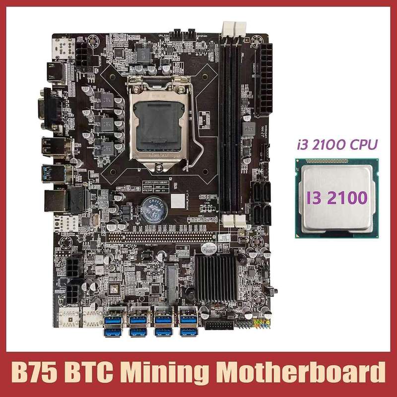 B75 Btc Mining Motherboard+i3 2100 Cpu Lga1155 8xpcie Usb Adapter