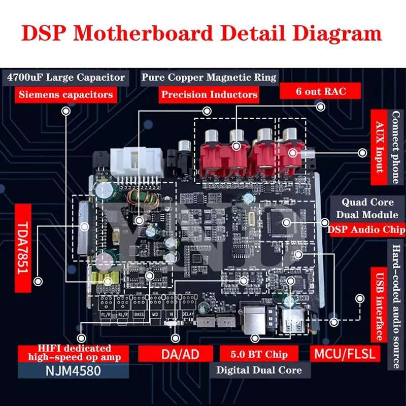 4 Input 6 Output Dsp Audio Processor Car Dsp Car Power Amplifier