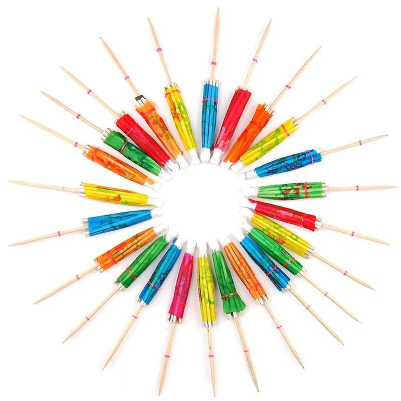24 Multi Coloured Paper Cocktail Umbrellas Parasols