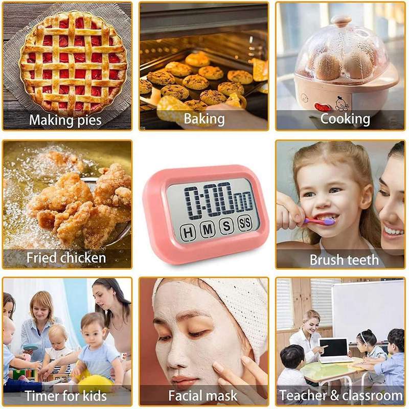 Digital Kitchen Timer Press Screen for Cooking,magnetic (pink)