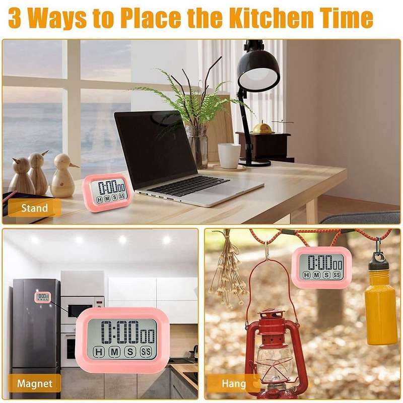 Digital Kitchen Timer Press Screen for Cooking,magnetic (pink)