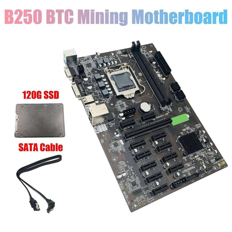 B250 Btc Mining Motherboard with 120g Ssd+sata Cable for Btc Miner