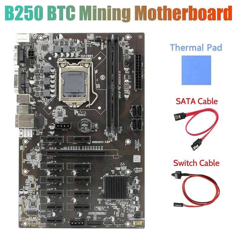 B250 Btc Mining Motherboard with Thermal Pad+sata Cable+switch Cable