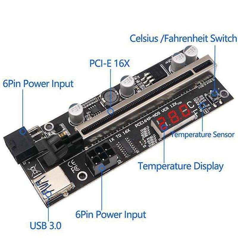 6 Pack Riser Card with Temperature Sensor for Bitcoin Gpu Mining