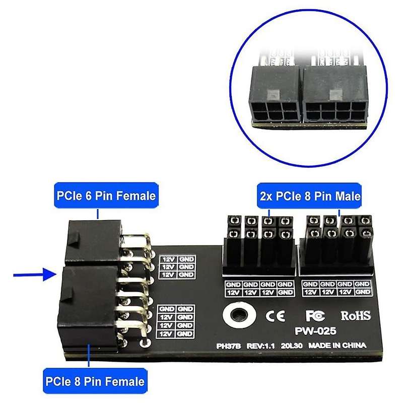 Gpu Vga Dual 8 Pin Pci-e Male to 8 Pin 6 Pin Pci-e Female 180(b Type)