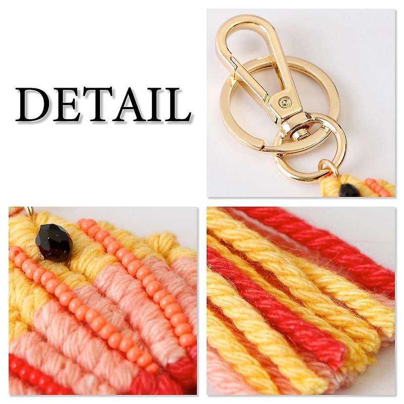 Mixed Seed Beaded Braided Fish Shape Macrame Tassel Keychain, A