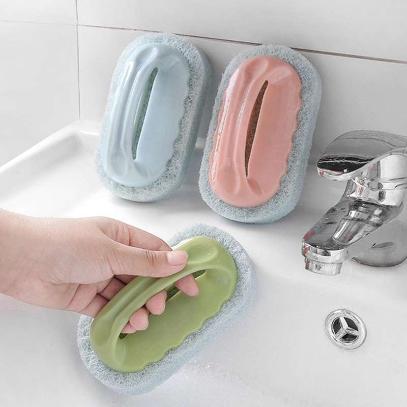 2x Handle Bath Brush Tile Brush Kitchen Decontamination Brush Blue