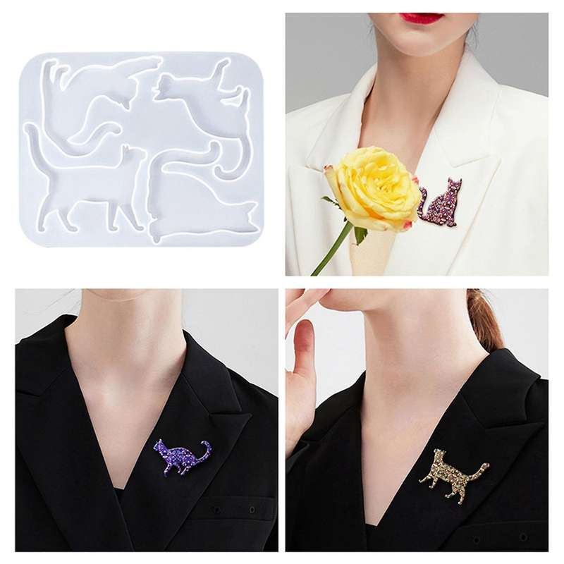 Diy Crystal Epoxy Kitten Brooch Lucky Cat Earring Jewelry Resin Mold