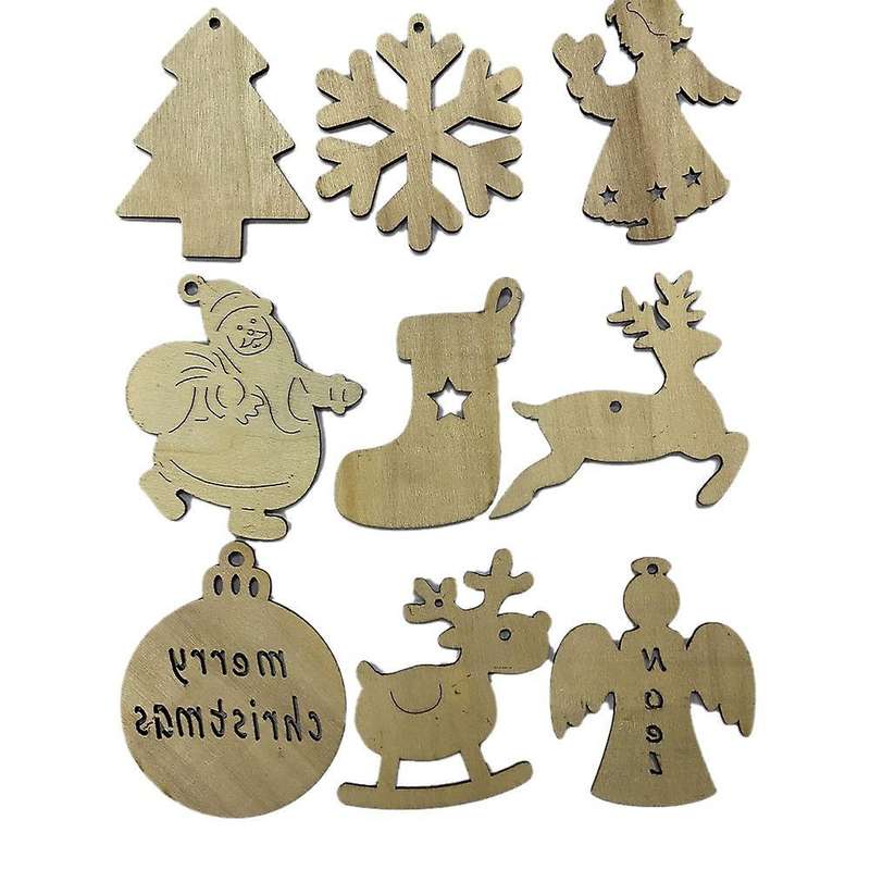 10pcs Wooden Pendants Single Side Red Lattice Snowflake Xmas Gift 14
