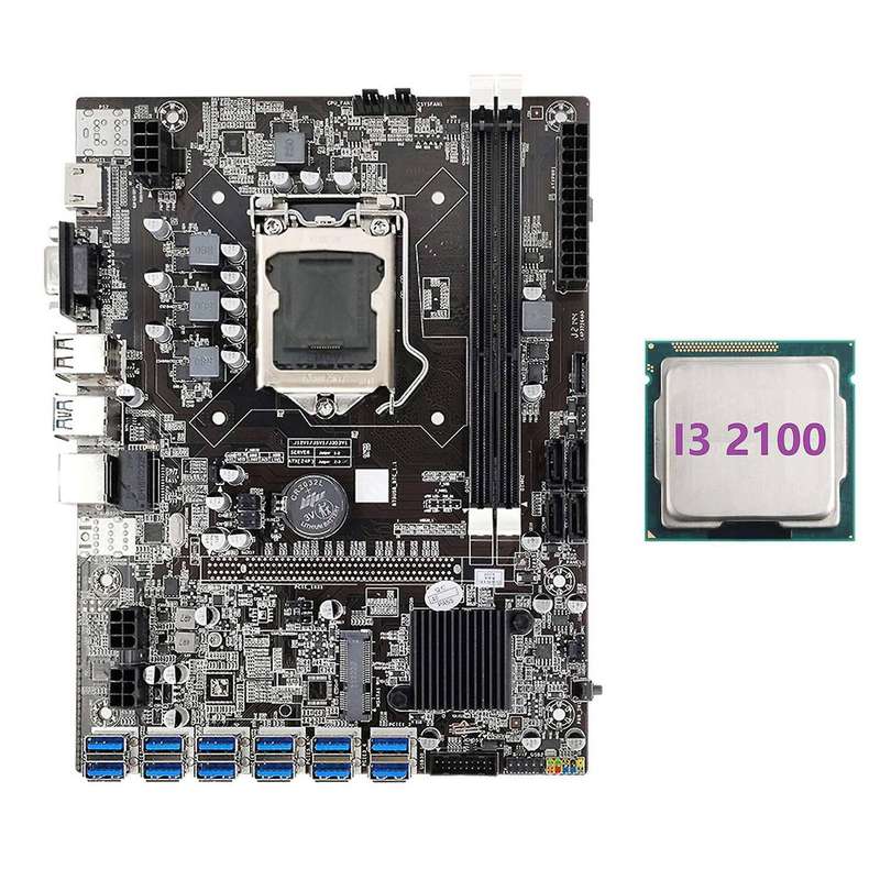 B75 Eth Mining Motherboard 12 Pcie to Usb with I3 2100 Cpu