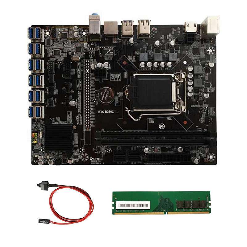 B250c Btc Mining Motherboard+switch Cable+ddr4 8gb 2666mhz Ram