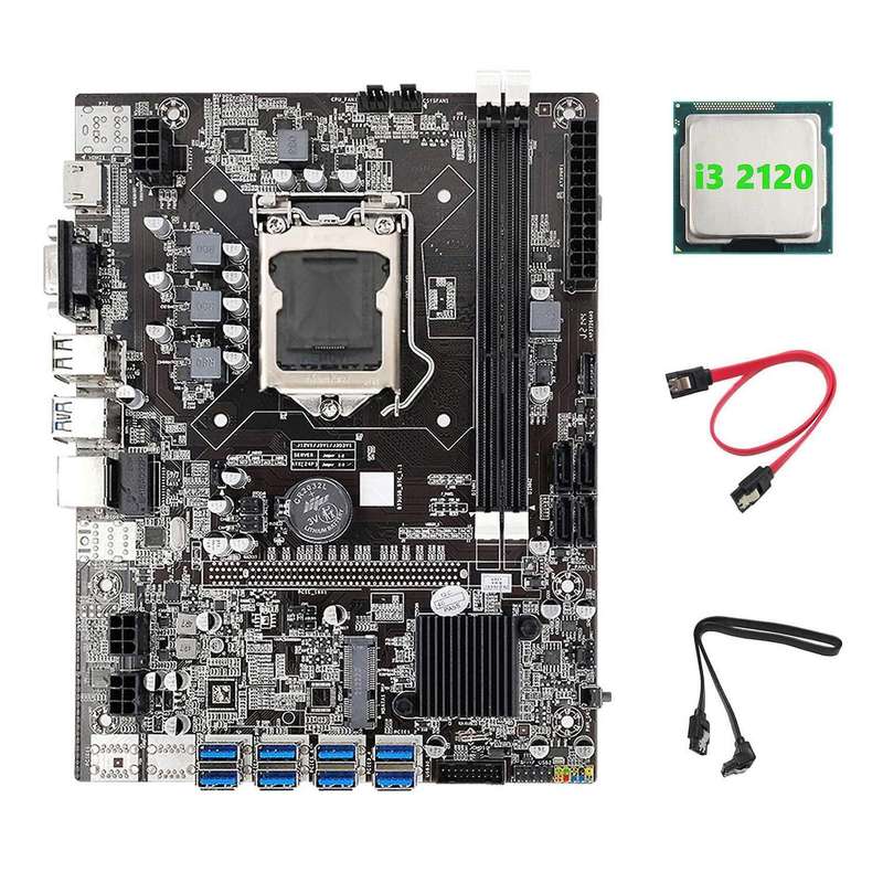 B75 Eth Mining Motherboard+i3 2120 Cpu+2xsata Cable Usb Motherboard