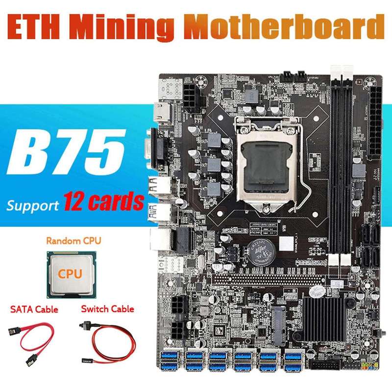 B75 Eth Mining Motherboard with Cpu+switch Cable+sata Cable Lga1155