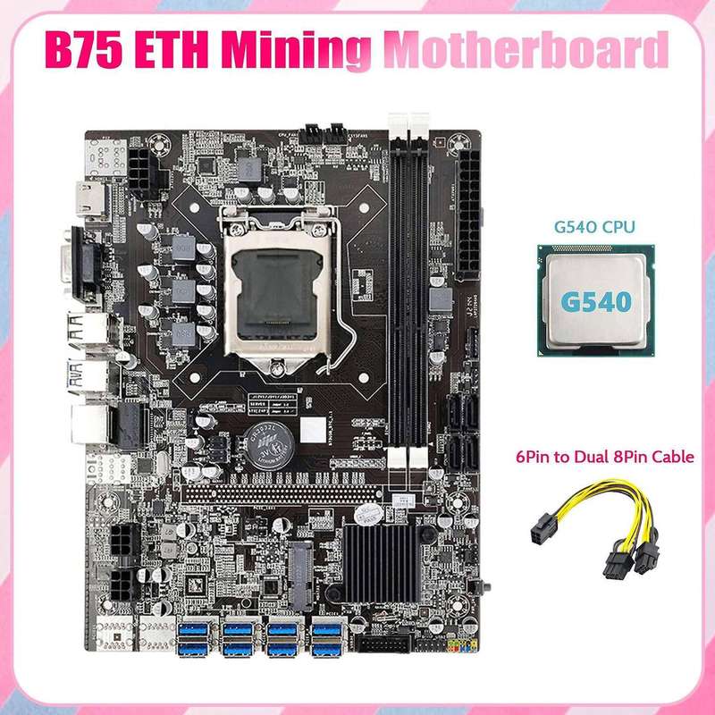 B75 Eth Mining Motherboard 8xpcie Usb Adapter+g540 Cpu+cable