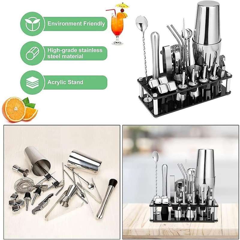 Cocktail Shaker Set, with Acrylic Stand & Cocktail Recipes Bookle