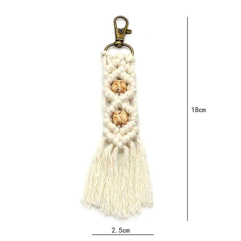 Mini Macrame Keychains Boho Macrame Bag Charms for Car Key,beige