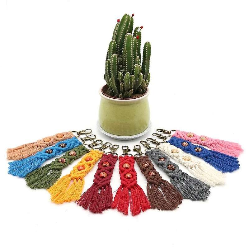 Mini Macrame Keychains Boho Macrame Bag Charms for Car Key,beige