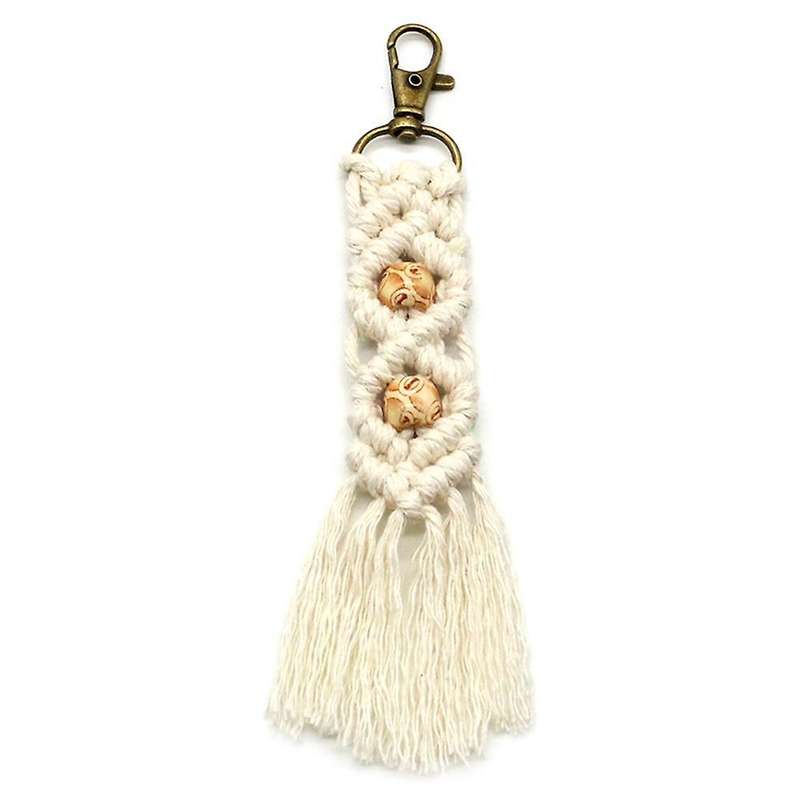 Mini Macrame Keychains Boho Macrame Bag Charms for Car Key,beige