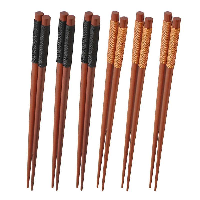 6 Pairs Wood Chopsticks, Reusable Dishwasher Safe, Non-slip