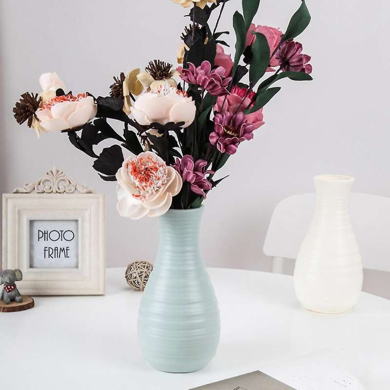Hip Shape Plastic Material Vase 20cmx10.5cm Imitation Ceramic,white