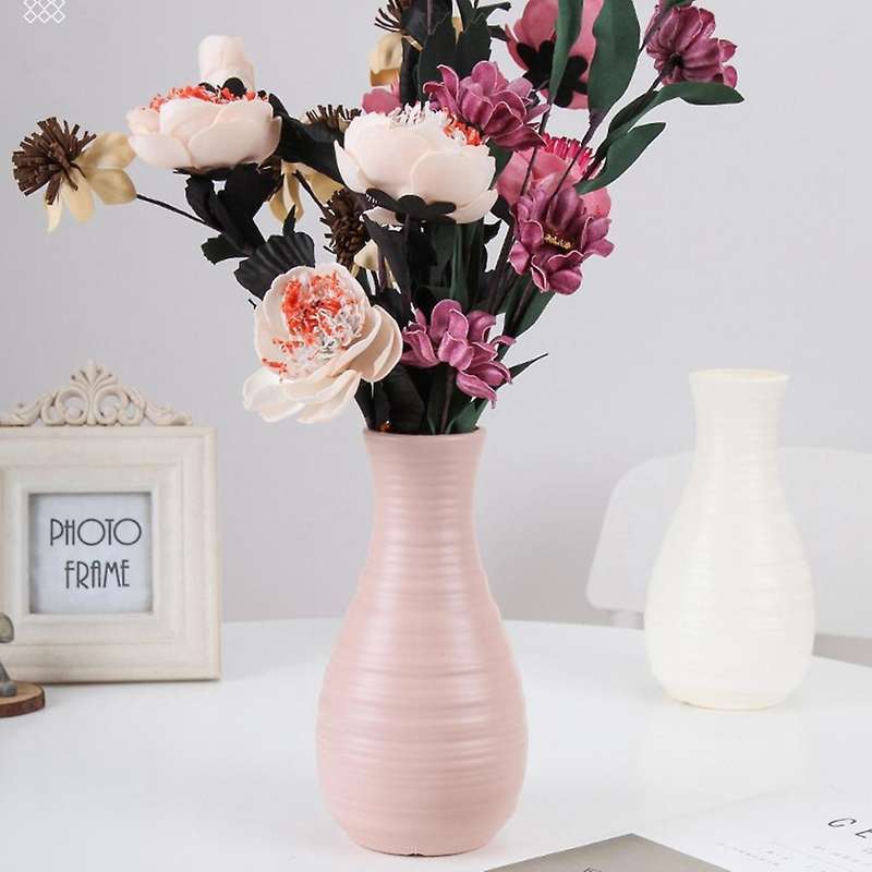 Hip Shape Plastic Material Vase 20cmx10.5cm Imitation Ceramic,white