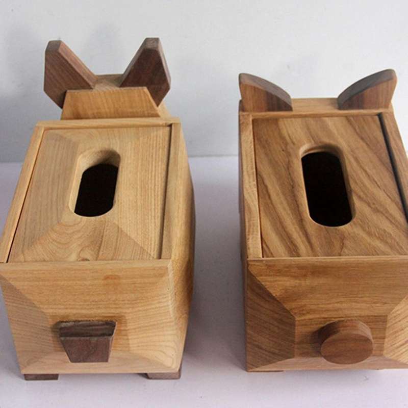 Creative Solid Wood Tissue Box Cute Animal Shape Seat Type Tissue B
