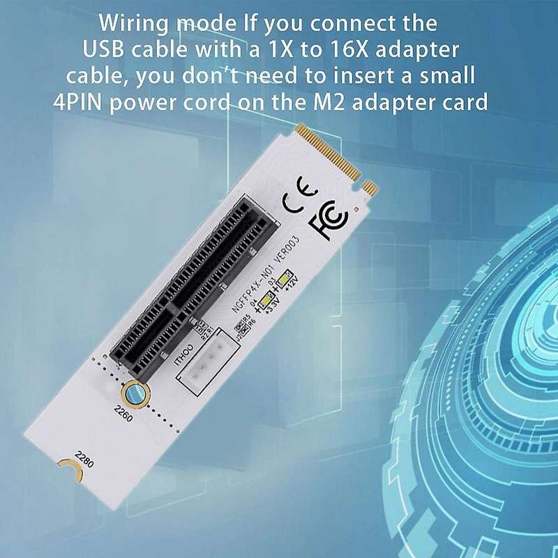 M.2 Key 1x 4x Adapter with Light Adapter Card with 4 Pin Power Cord