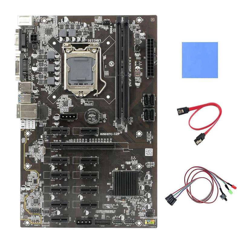 B250 Btc Mining Motherboard+thermal Pad+switch Cable for Miner
